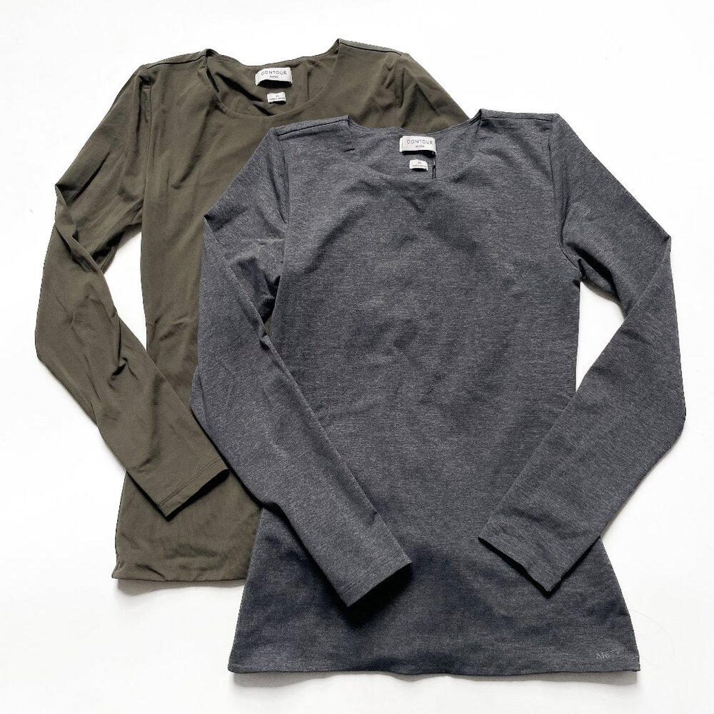 Aritzia Contour Crew Hip Long Sleeve Tee Bundle Grey Olive Medium NEW NWT